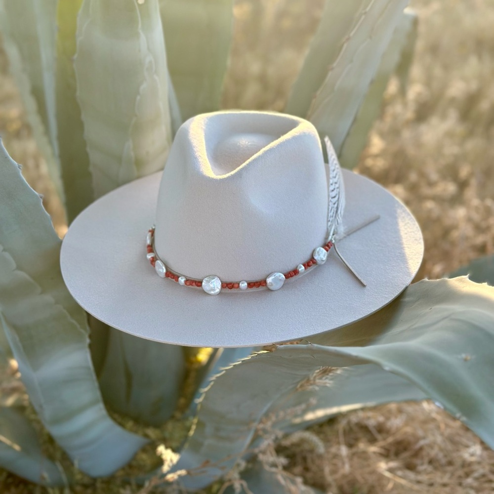 Freshwater Pearl and Red Coral Hat Band - Picture 7 of 9